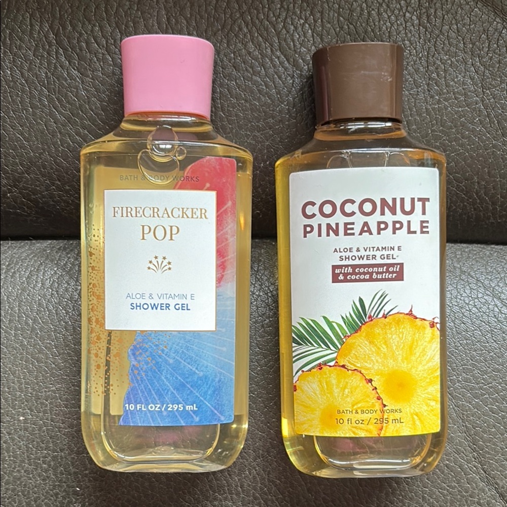 Bath and body shower gel in firecracker pop and coconut pineapple